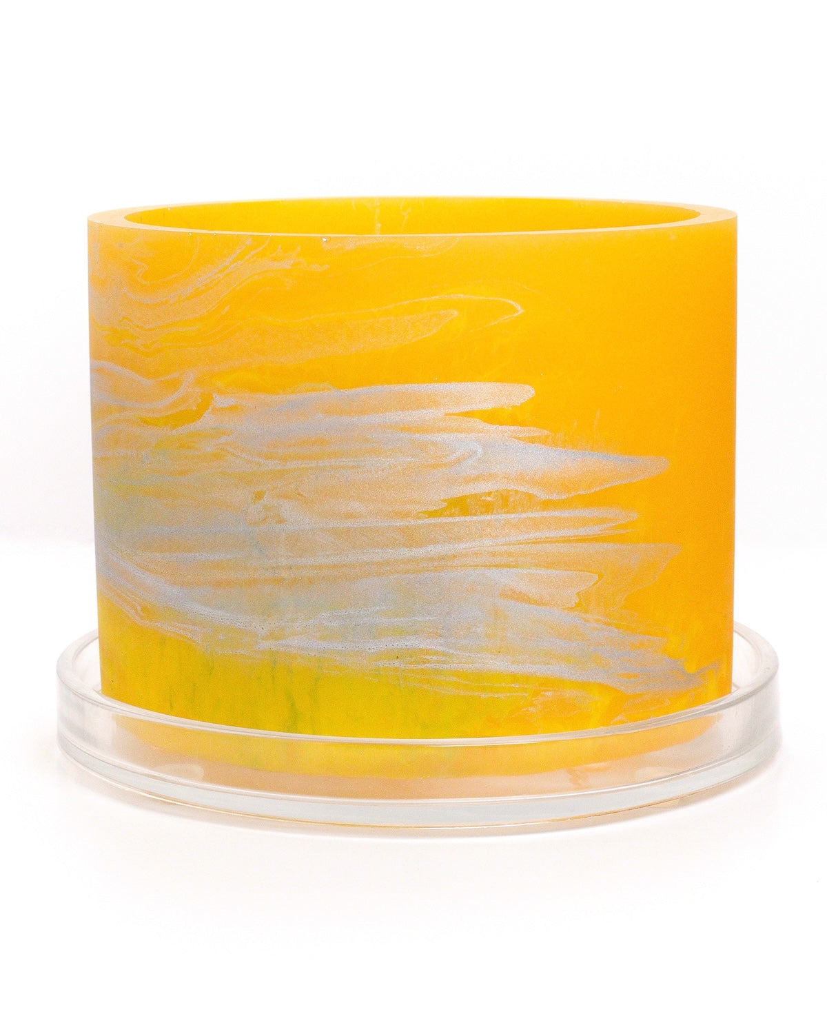 Sunshine yellow silver handmade resin plant pot 6 inch indoor planter with drainage
