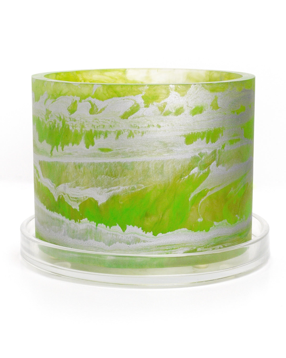 translucent lime silver handmade resin plant pot 6 inch indoor planter with drainage