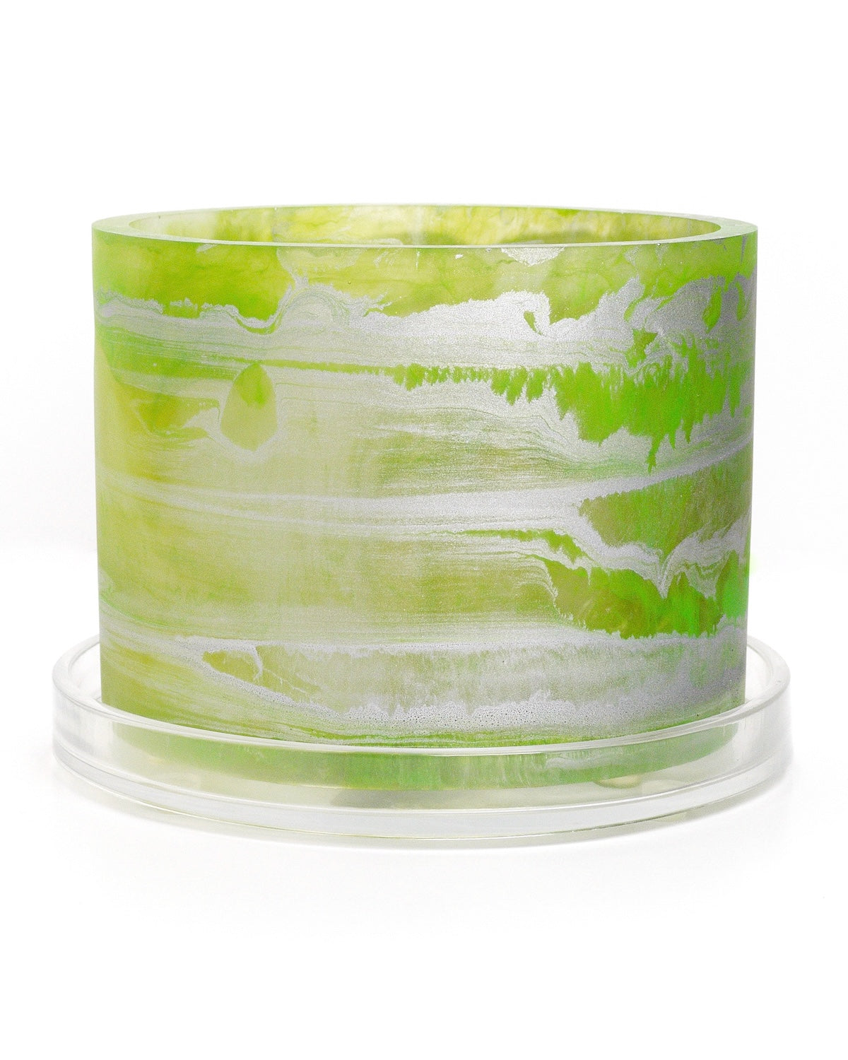 translucent lime silver handmade resin plant pot 6 inch indoor planter with drainage