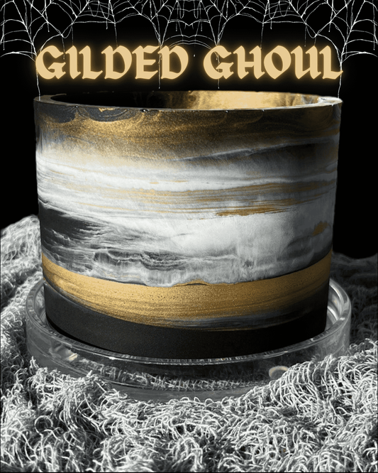 Halloween-plant-pot-gold-black-white-gilded-ghoul