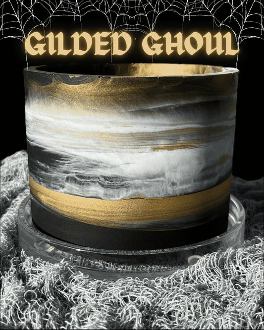 Halloween plant pot gold black white gilded ghoul