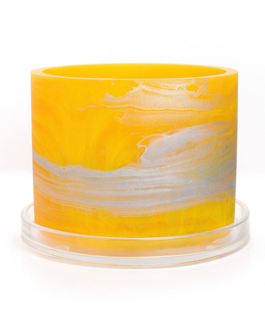 Sunshine yellow silver handmade resin plant pot 6 inch indoor planter with drainage