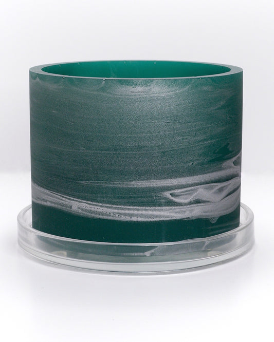 dark teal silver handmade resin plant pot 6 inch indoor planter with drainage