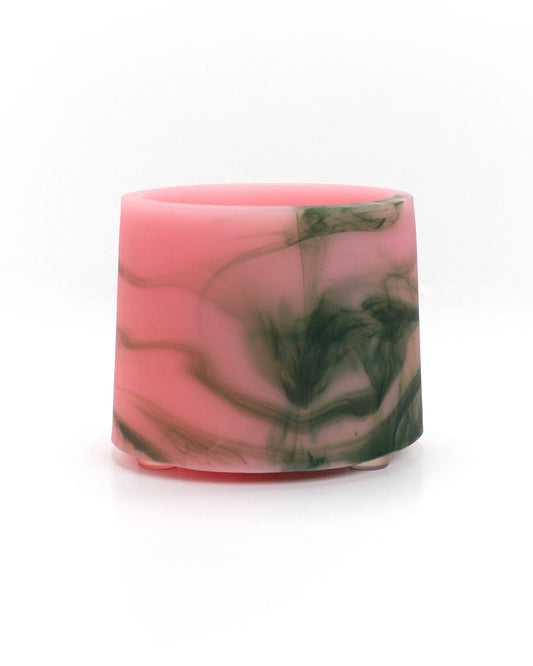 Handmade pastel pink and forest green resin succulent planter, mini 2.5 inch plant pot with drainage.