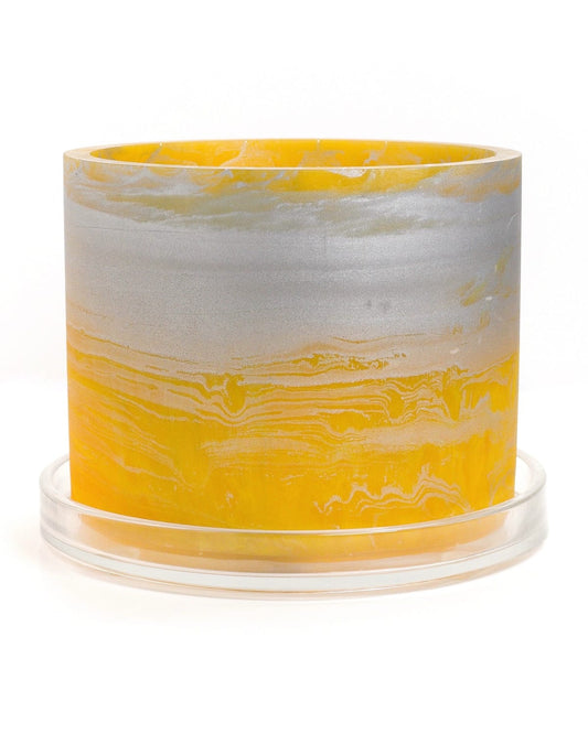 sunshine yellow silver handmade resin plant pot 6 inch indoor planter with drainage
