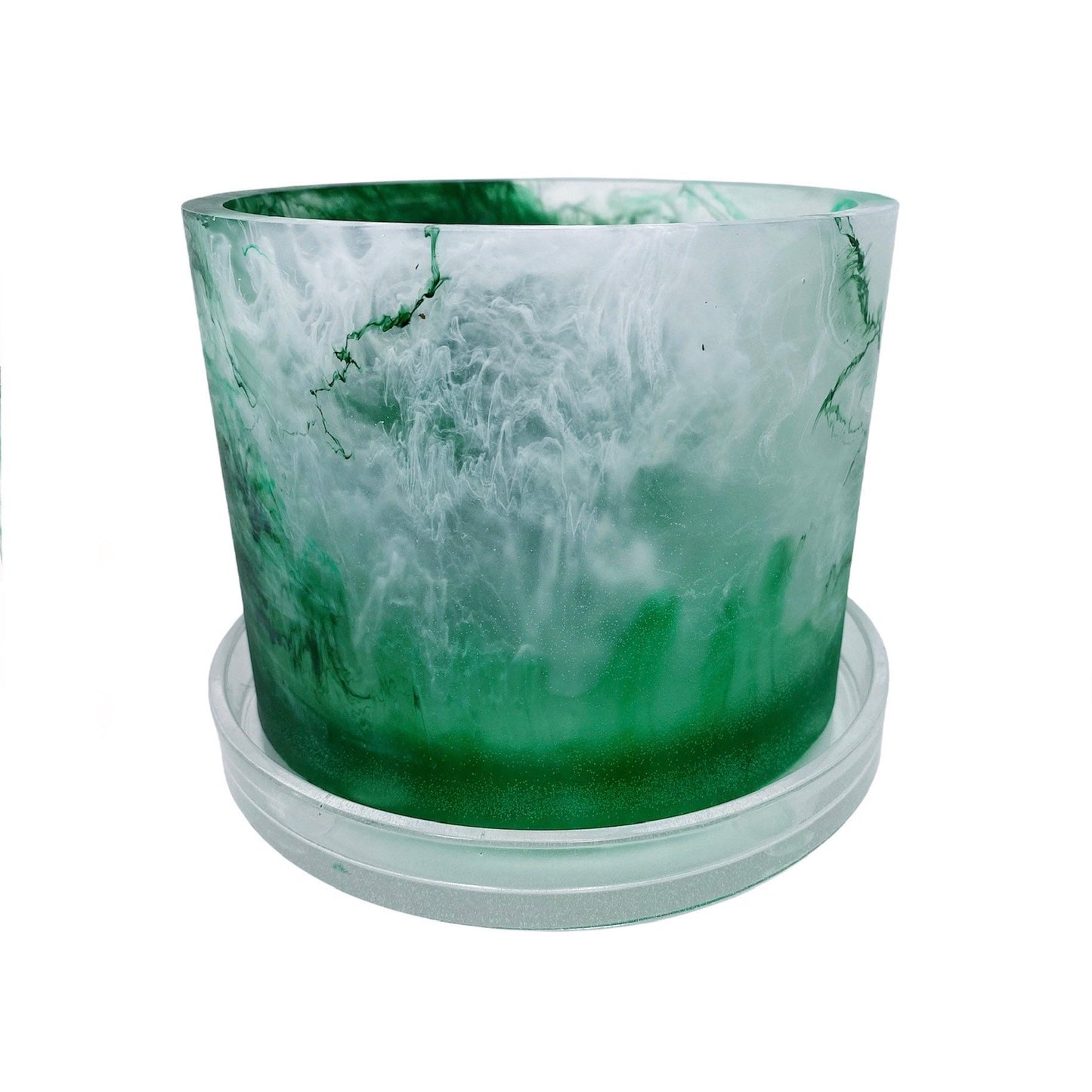 Plant Pot - Moss Agate - Dark Green | Green | White | Clear