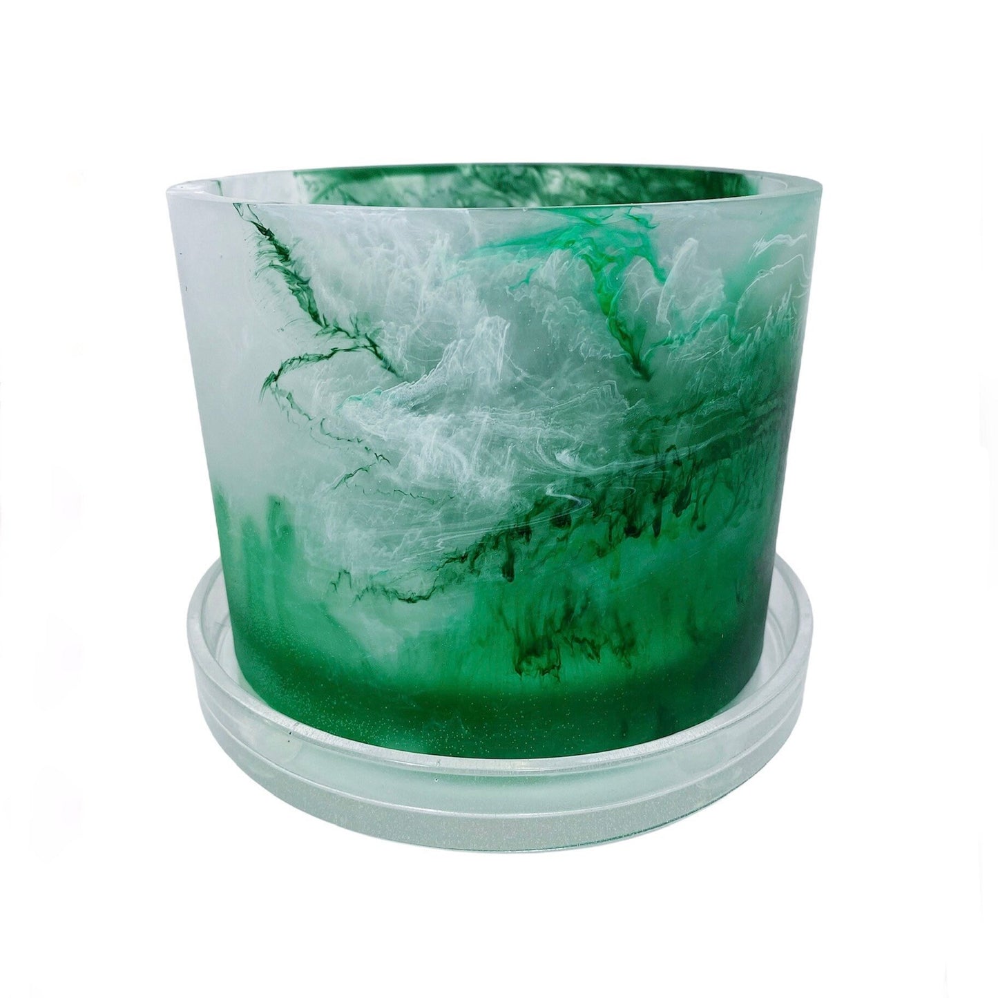 Plant Pot - Moss Agate - Dark Green | Green | White | Clear